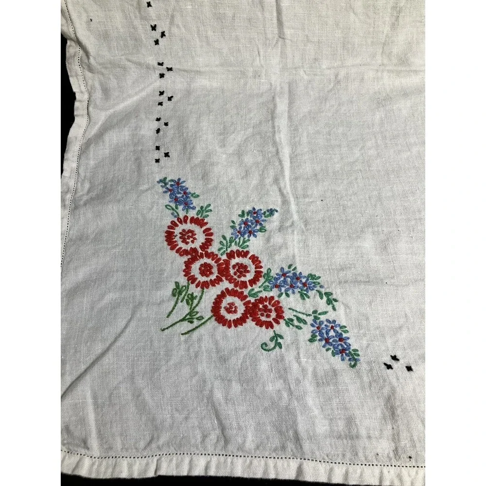 Vintage Tablecloth White Embroidered Floral - 31